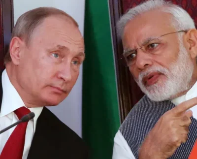 Russian President Vladimir Putin speaking to Indian Prime Minister Narendra Modi