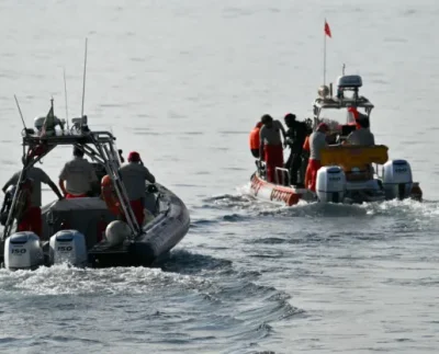 Divers of the Vigili del Fuoco, the Italian Corps. of Firefighters leave Porticello harbor near Palermo, to resume research for a last missing person on August 23, 2024, four days after the British-flagged luxury yacht Bayesian sank.